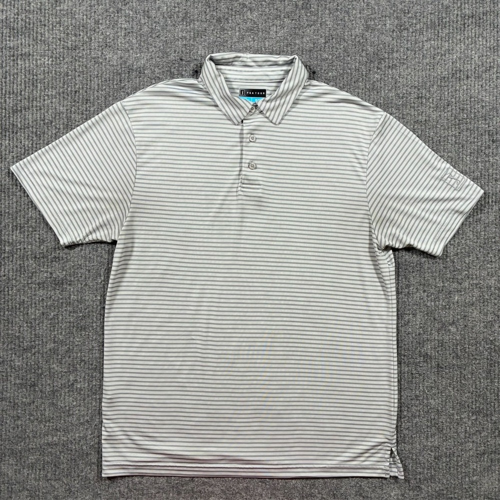 PGA Tour Mens Polo Shirt Size‎ M Gray Striped Pullover Activewear Short Sleeve